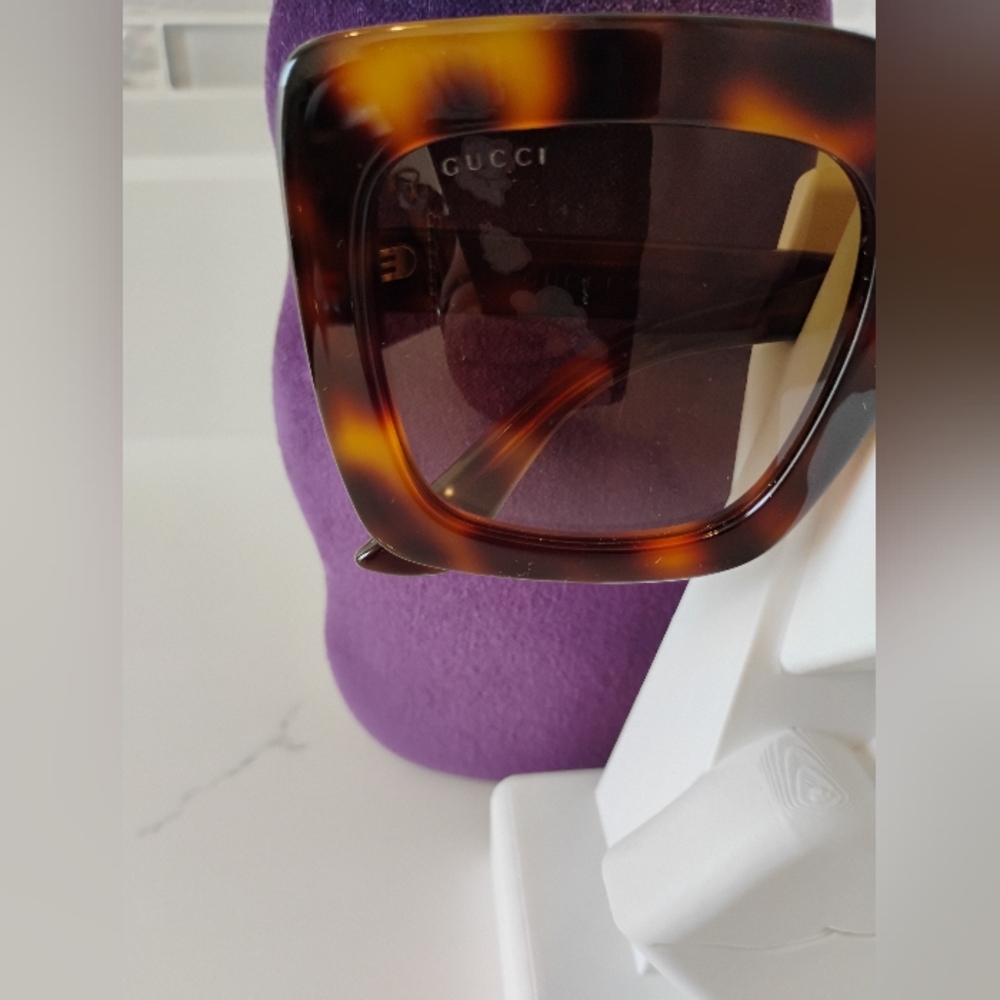 NWT Gucci Sunglasses (53-25-145) Havana Tortoise Shell Square - Picture 9 of 15